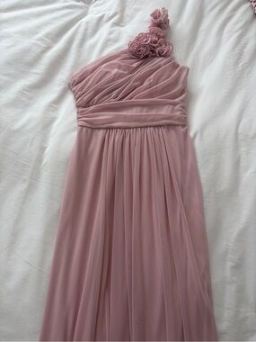 One-Shoulder Blush Pink Chiffon Bridesmaids Formal Wedding Gown